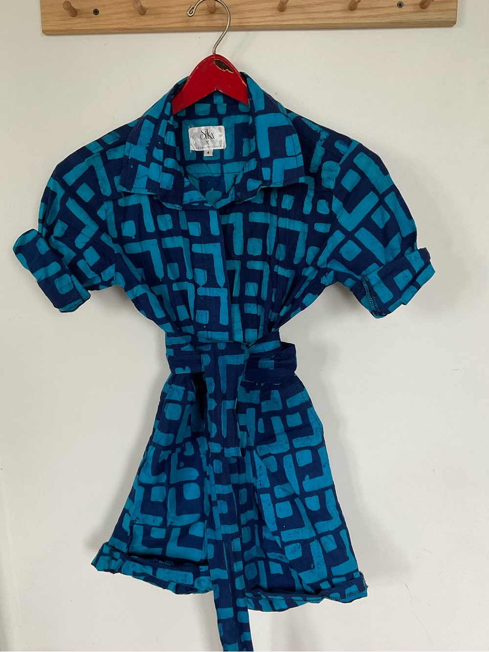 Anthropologie Blue Geometric Cotton Shirt Dress
